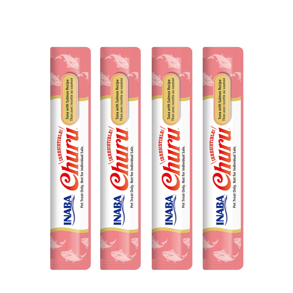 SNACK PARA GATO CREMOSO INABA CHURU ATÚN CON SALMÓN X 4 TUBOS - 56 GR