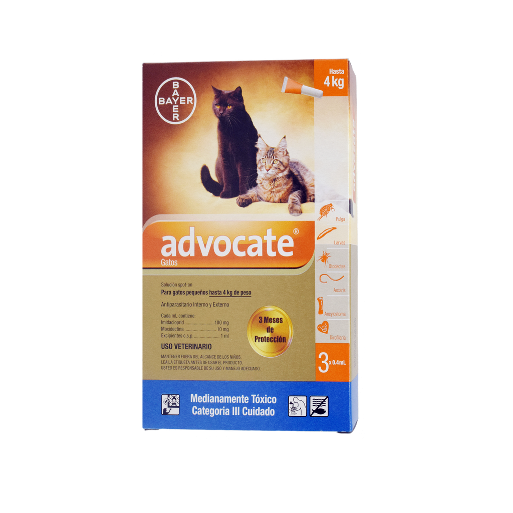 ADVOCATE GATOS 0 A 4 KG 3 PIPETAS X 0,4 ML