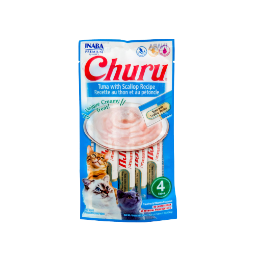 SNACK CREMOSO PARA GATO INABA CHURU ATUN Y VIEIRA 4 TUBOS X 56 G