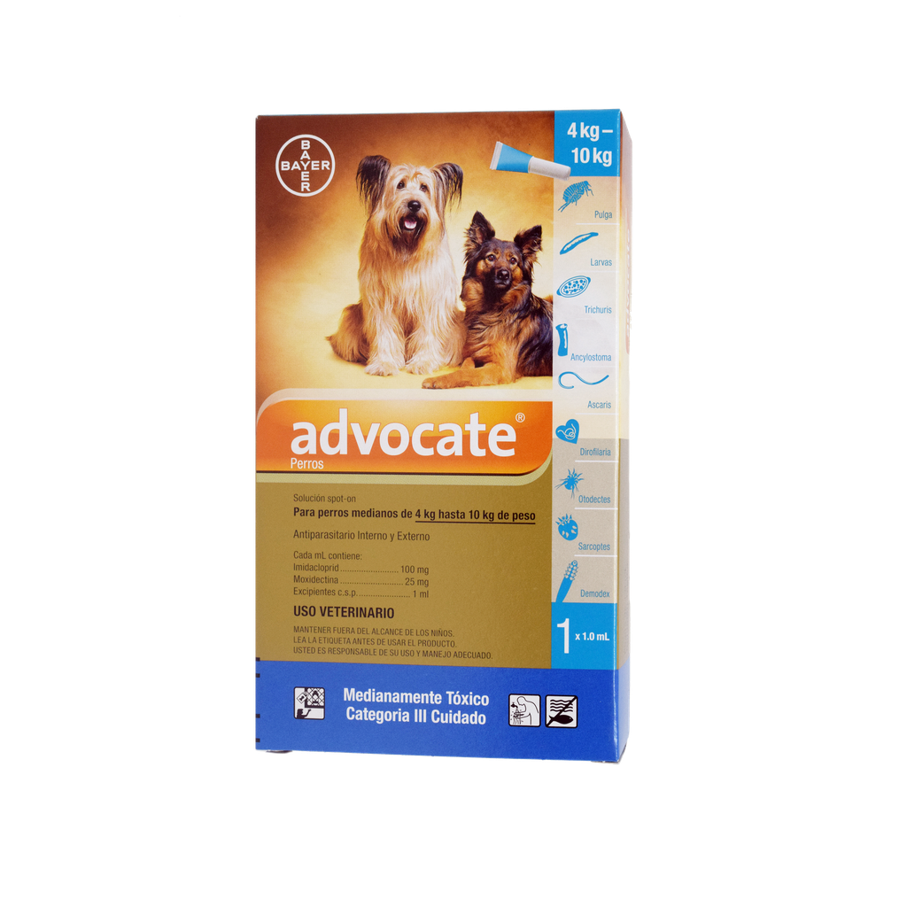 ADVOCATE PERROS 4 A 10 KG 1 PIPETA X 1 ML