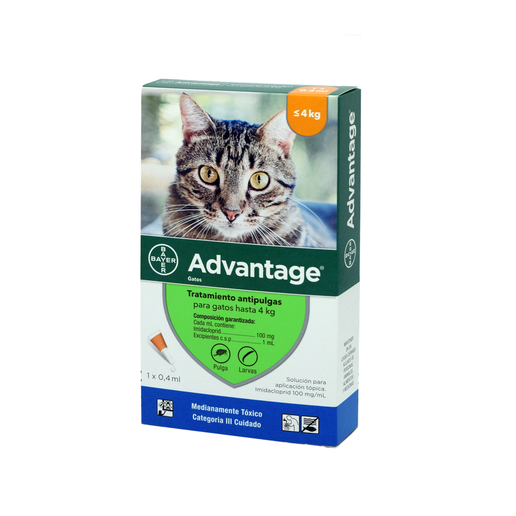 ADVANTAGE GATOS 0 A 4 KG PIPETA X 0.4 ML