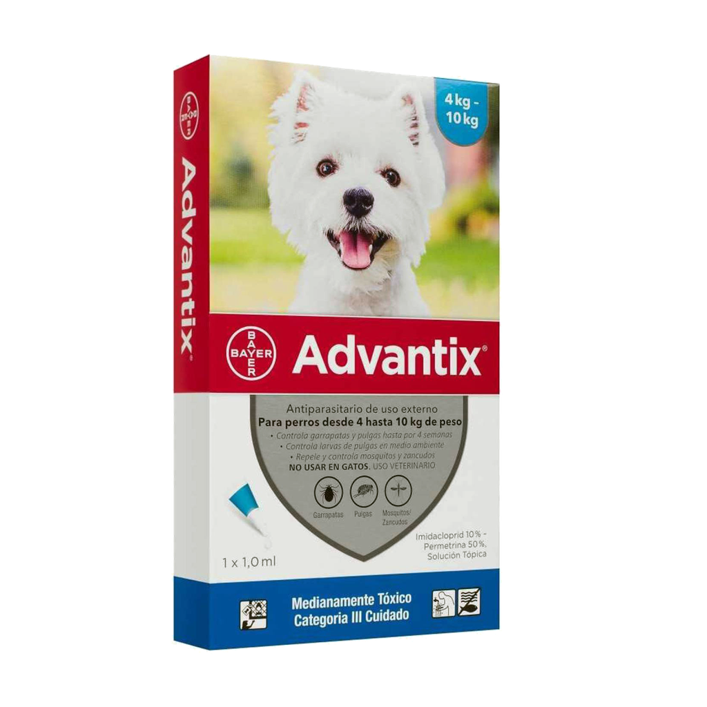 ADVANTIX PERROS 4 A 10 KG PIPETA X 1 ML