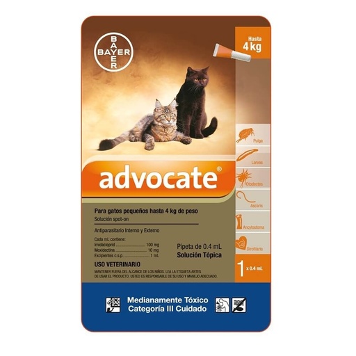[1FA-0148] ADVOCATE GATOS 0 A 4 KG 1 PIPETA X 0,4 ML